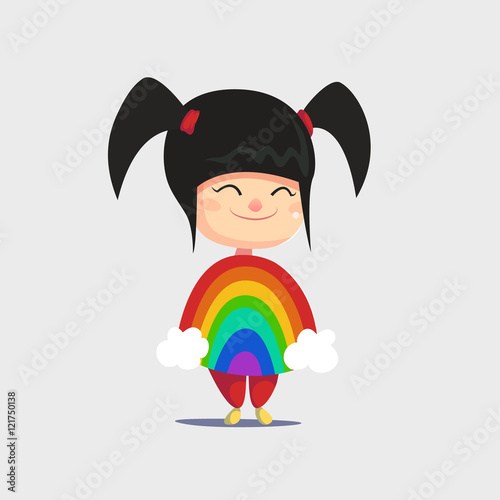 Cute little girl rainbow costume Flat Isolated Vector Cartoon Style