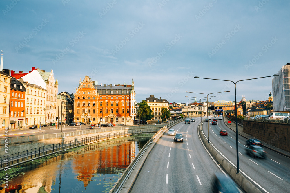 Stockholm, Sweden. View Of Embankment And Centralbron Highway In