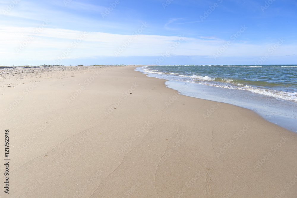 Empty beach North Sea, Baltic Sea, Skagen/Grenen Denmark. Empty sandy beach, no footprints