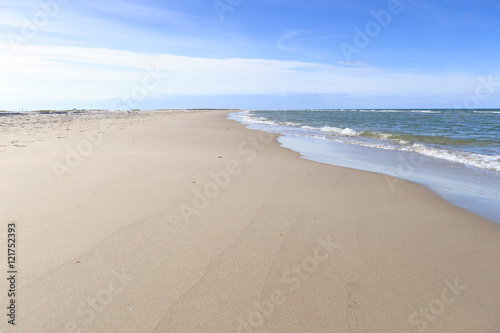 Empty beach North Sea  Baltic Sea  Skagen Grenen Denmark. Empty sandy beach  no footprints