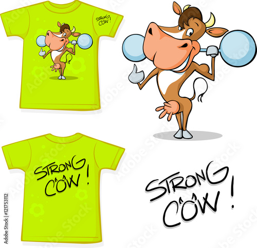 shirt with strong cow - vector illustration