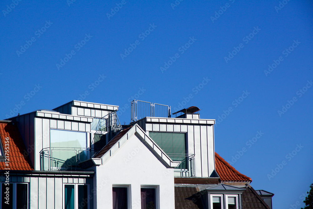 Close-up view on a new construction apartment with dormer windows