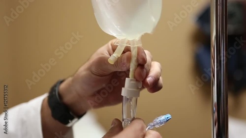 Doctor Preparing IV for Patient