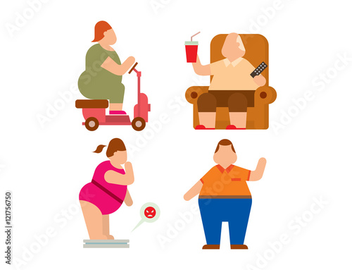 Fat people vector flat silhouette icons
