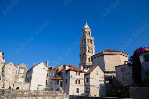 Cathedral of Saint Domnius and Diocletian Palace in Split, Dalmatia, Croatia, historic Peristil UNESCO world heritage site.