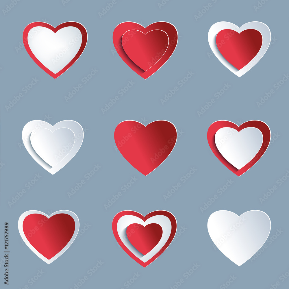 Set of paper hearts, Valentines day design element