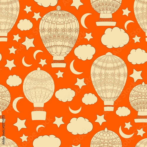 Vector pattern. abstract, Smooth lines, many, Abstract Background . seamless pattern,  Flat Style, vector,  balloon, aerostat, air balloon, gasbag, clouds, stars, sky, moon,