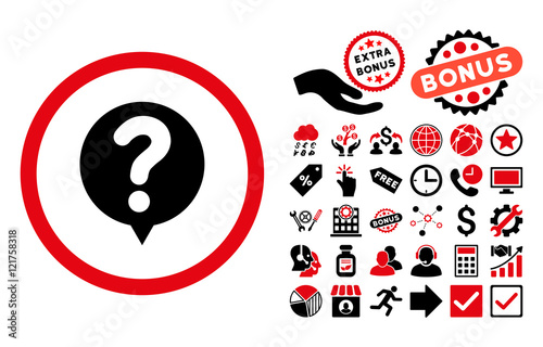 Status icon with bonus clip art. Vector illustration style is flat iconic bicolor symbols, intensive red and black colors, white background.