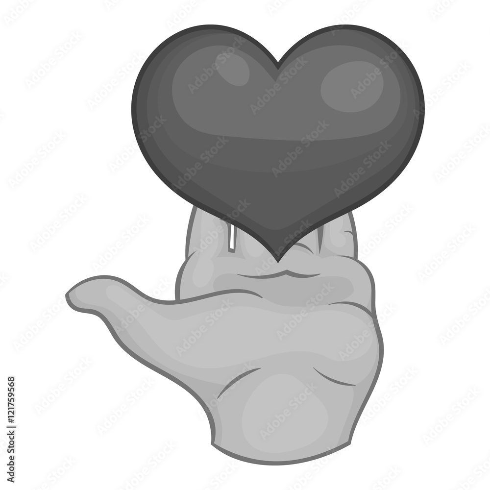 Hand holding heart icon in black monochrome style isolated on white background. Health symbol vector illustration