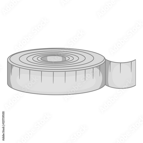 Measuring tape icon in black monochrome style isolated on white background. Tool symbol vector illustration