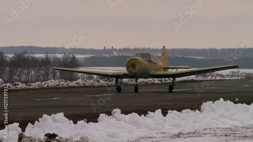 Airplane moving on a runway. photo