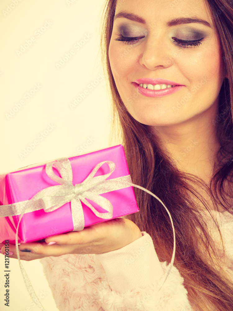 Lovely woman with pink rose box gift Lovely woman with pink rose box gift