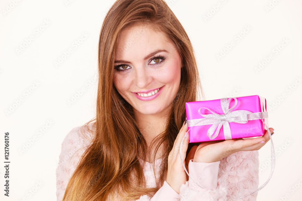 Lovely woman with pink rose box gift Lovely woman with pink rose box gift