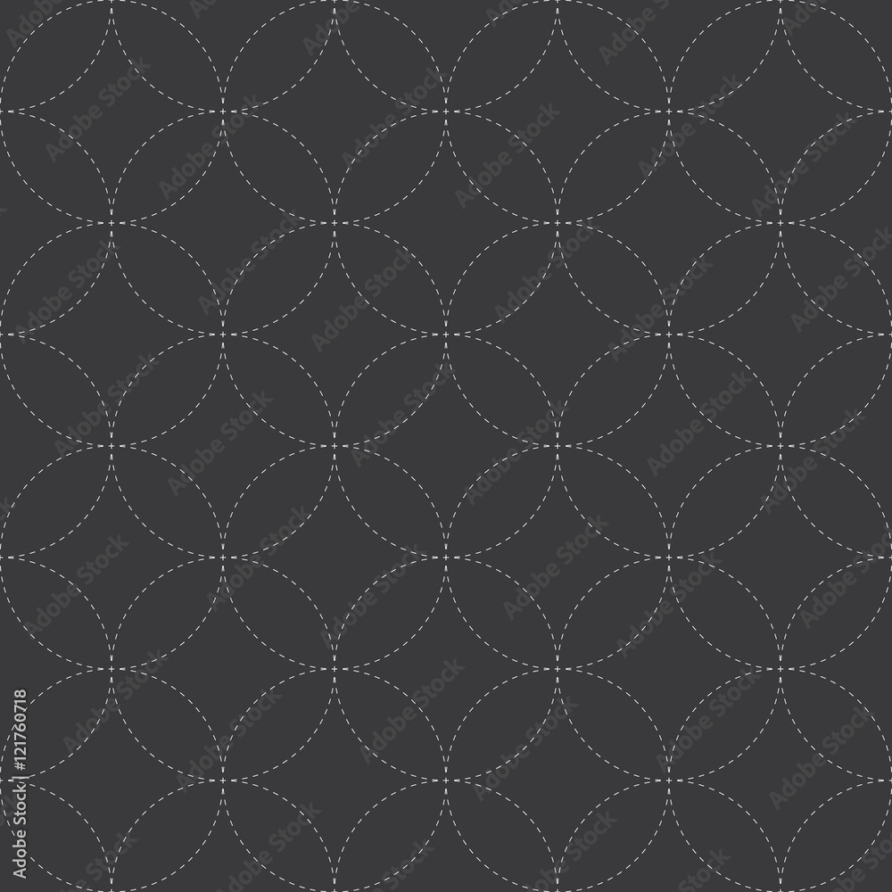 Seamless black and white traditional Japanese circular sashiko stitched textile pattern vector