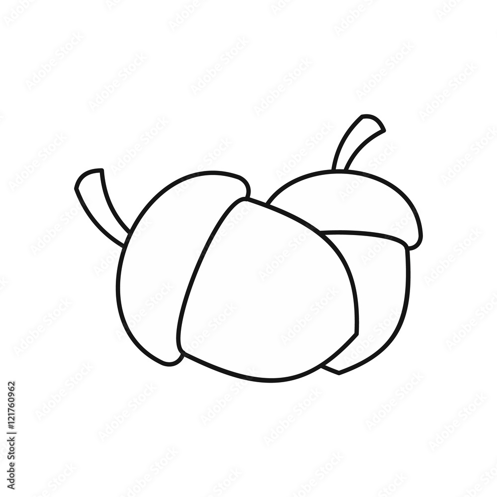 Two acorn icon in outline style isolated on white background. Plant symbol vector illustration