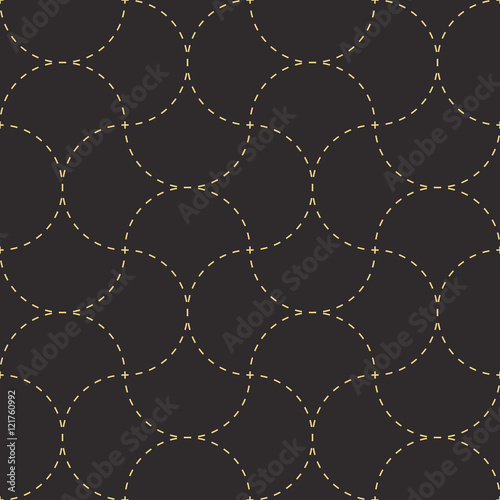 Seamless black and gold vintage classic traditional Japanese stitched sashiko textile feather pattern vector