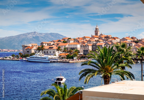 Ferry boat in harbor at Korcula, Croatia