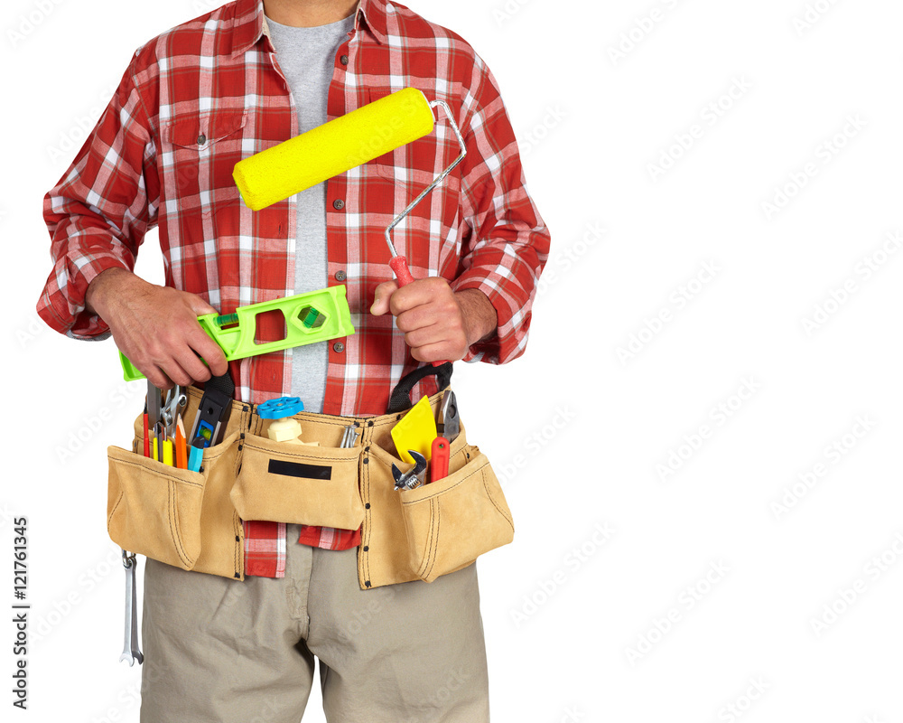 Builder handyman with paint roller. Builder handyman with paint roller.