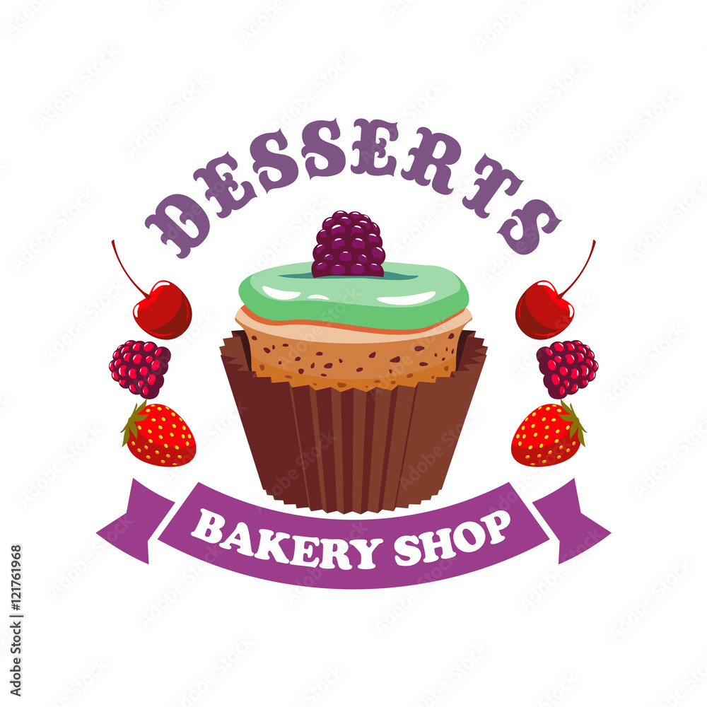 Muffin cake with berries. Bakery shop emblem Muffin cake with berries. Bakery shop emblem