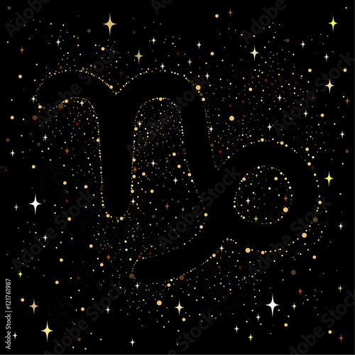 Starry sky with an image of the zodiac sign Capricorn with colorful stars on a black. background.
