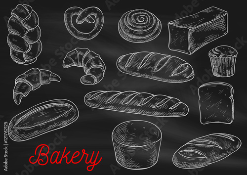 Bread sorts and bakery products sketch
