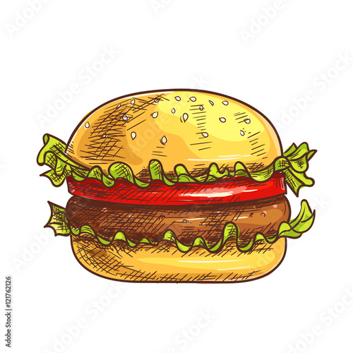 Hamburger fast food sketch icon