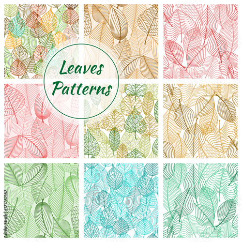 Textured stylized vector leaves patterns