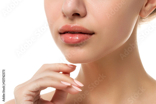 Close up view of young beautiful caucasian woman face
