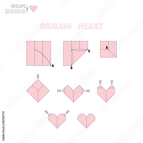 Step by step instructions how to make origami. An Easy Heart.