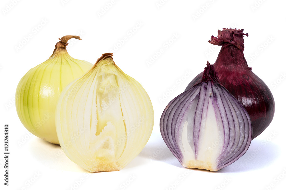 Obraz premium Red and white onions isolated