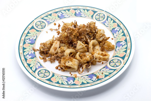 Fried Squid with Garlic on dish