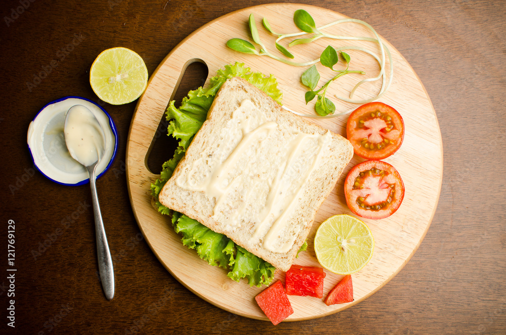 Breakfast,wholewheat bread with cream and vegetable Breakfast,wholewheat bread with cream and vegetable