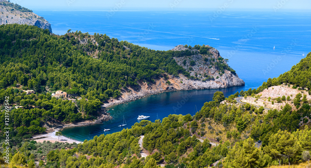 Panoramic view of the bay of Cala Tuent. Majorca. Balearic Islands. Spain