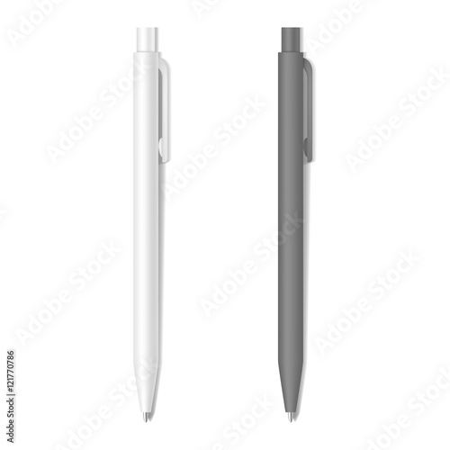 Set of realistic black and white pens mockup
