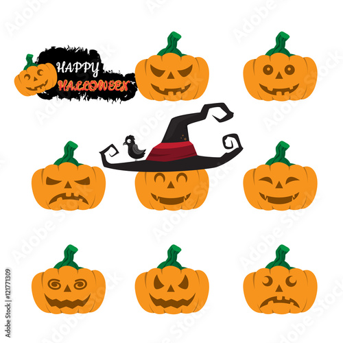 Halloween pumpkin vector set, Simple flat style design elements.