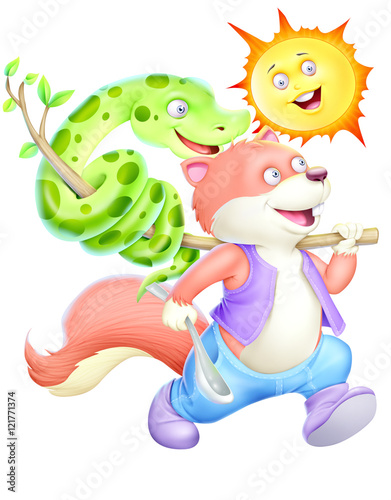 Squirrel, stick, snake, spo...