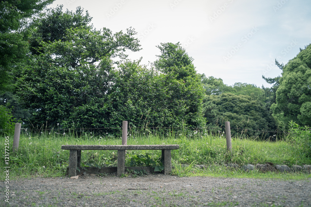 Scenery with the bench / Rest station of the park Scenery with the bench / Rest station of the park