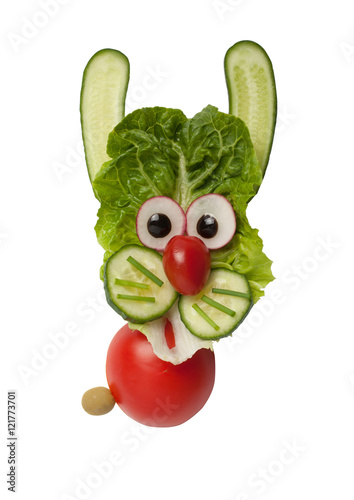 Funny hare made of vegetables on isolated background