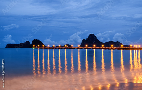 Jetty bridge beautiful illuminated shining at twilight ,Prachuap Khiri Khan,Thailand photo