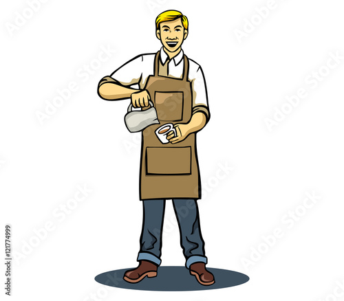 A vector illustration of barista making coffee