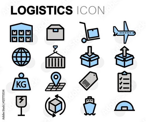 Vector flat line logistics icons set
