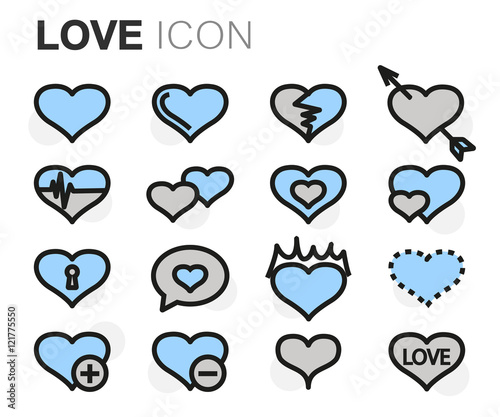 Vector flat line love icons set