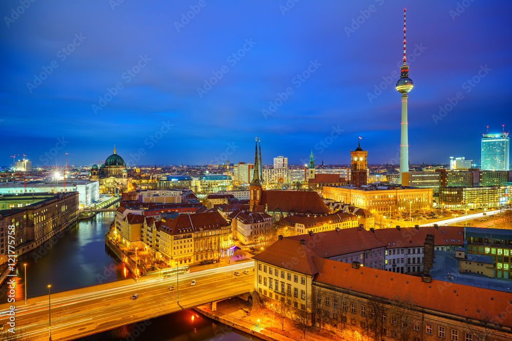 aerial view of Berlin at night, Germany