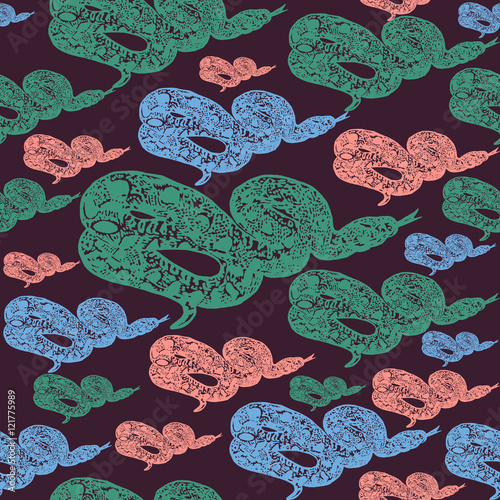 Linocut tropical Boa Constrictor snake background