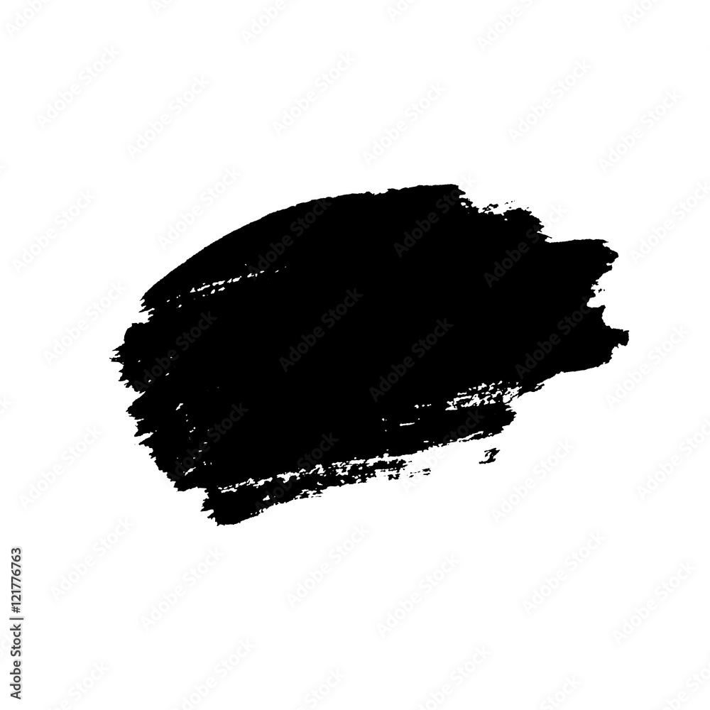 Grunge background brush stroke, isolated black on white. Abstract sketch to create border. Paint design template. Smear texture for banner. Dirty old effect. Print copy space. Vector illustration