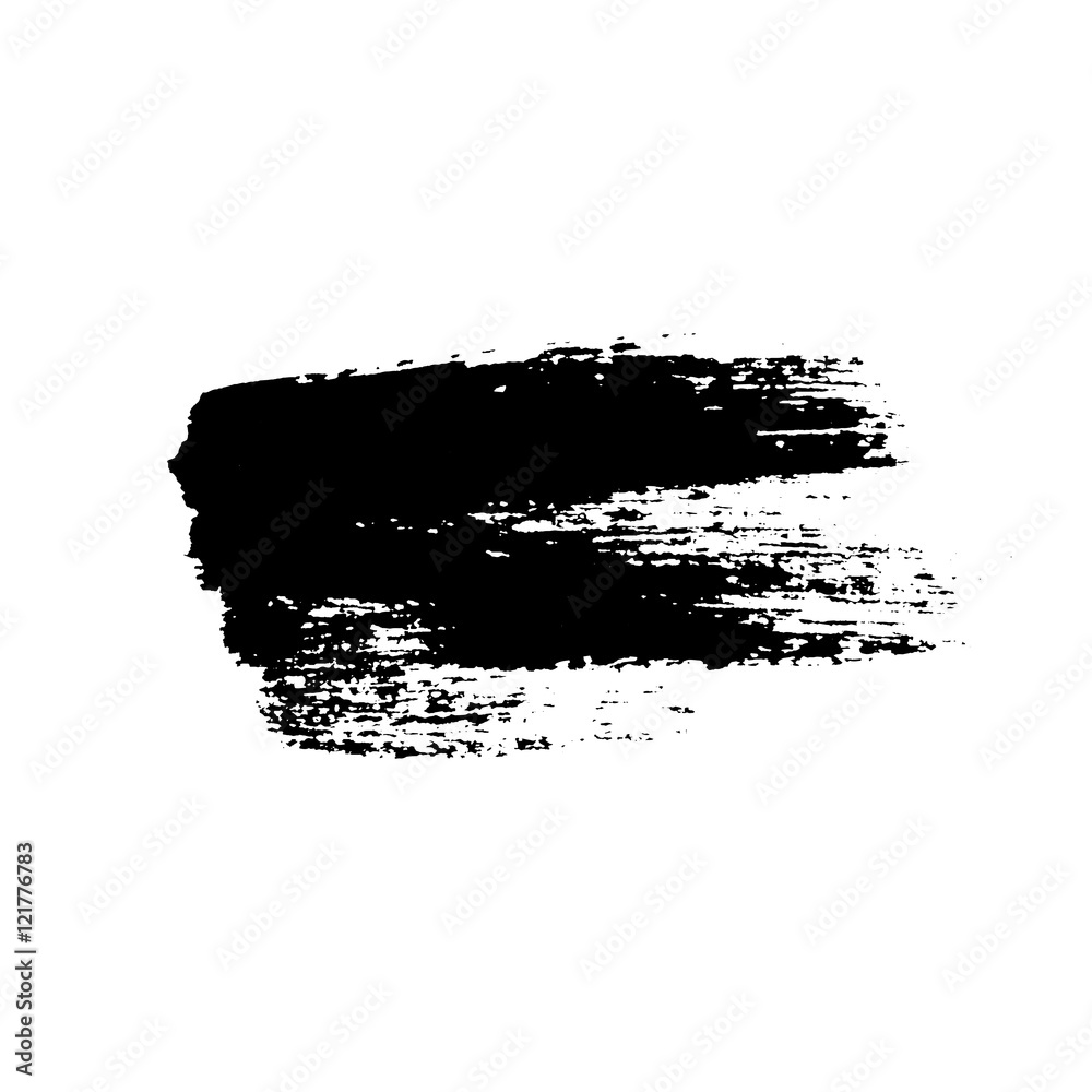 Grunge brush stroke texture, isolated black on white. Paintbrush artistic shape element. Ink line. Watercolor art template. Paint design. Smear creative pattern. Vector illustration