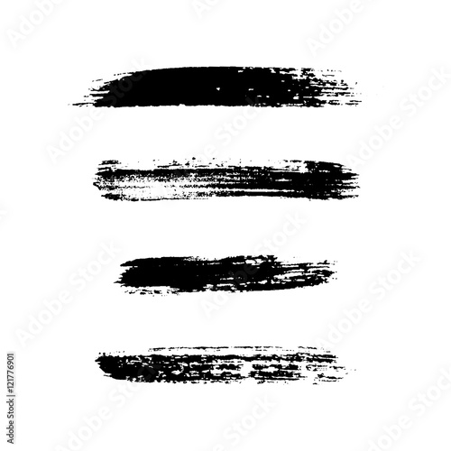 Grunge brushes stroke texture set  isolated black on white. Paintbrush artistic shape elements. Ink line. Watercolor art template. Paint design. Smear creative pattern. Vector illustration