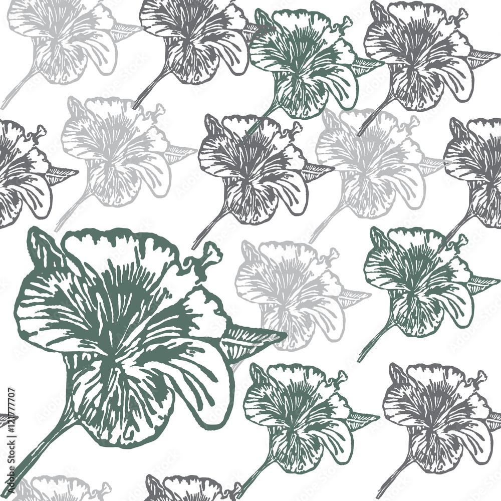Fototapeta premium Linocut Hibiscus Flower on background
