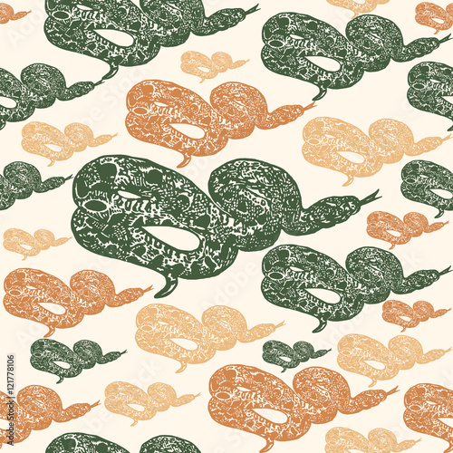 Linocut tropical Boa Constrictor snake background