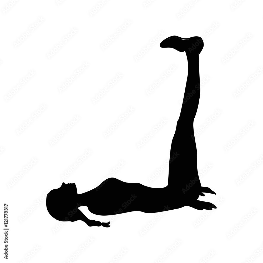 Leg rise exercise for abs. Black silhouette of a woman doing leg rising on the floor. Fit and healthy lifestyle. Leg rise exercise for abs. Black silhouette of a woman doing leg rising on the floor. Fit and healthy lifestyle.